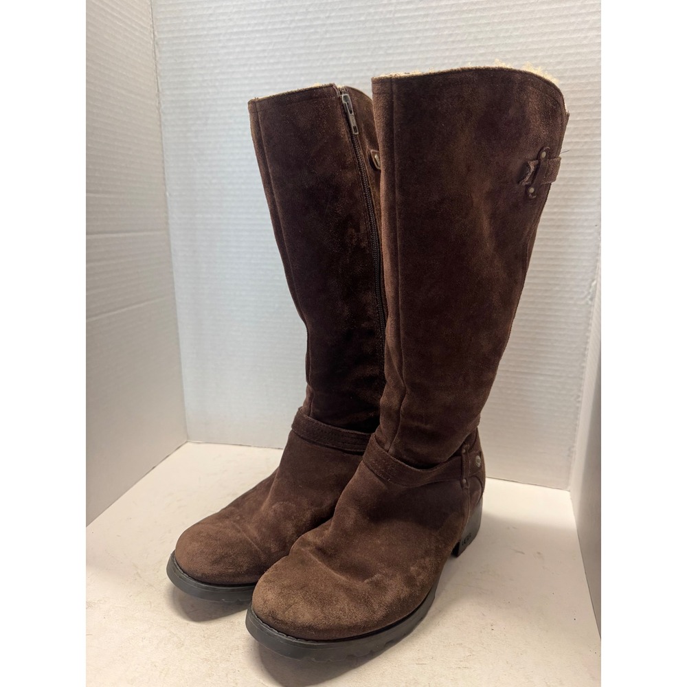 UGG Australia Kensington Brown Suede Sheepskin Tall Zip Boots 1917 Womens 8